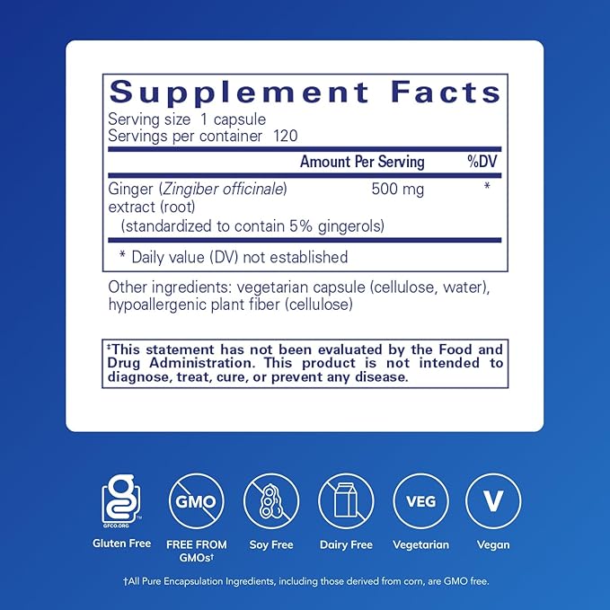 Pure Encapsulations Ginger Extract | Supplement to Support the Digestive, Musculoskeletal, and Cardiovascular Systems* | 120 Capsules