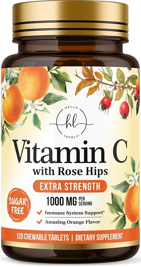 Vitamin C 1000mg Per Serving - Extra Strength with Rose Hips Bioflavonoids - Sugar Free Vitamin C Chewable Pills, Vit C Supplement for Immune Support & Antioxidant, USA Bottled - 120 Chewable Tablets