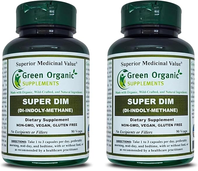 Green Organic Supplements DIM, Diindolylmethane, I-3-C, Indole-3-Carbinol, Broccoli, 90 VCaps, High Absorbable, Non-GMO, Gluten-Free, (Pack of 2)