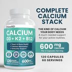 4-in-1 Calcium Supplements for Women and Men - Calcium with Vitamin D3 K2 5000 IU Supplement, 601mg per Serving for Heart, Bones & Body Defenses - Gluten-Free, Vegan-Friendly (240 ct)