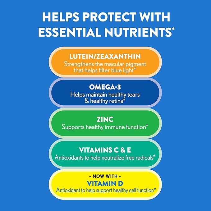 Ocuvite Eye Health, Lutein & Zeaxanthin Supplement, Eye Vitamin with Antioxidant Vitamin D, Vitamin C, E & Omega-3, Helps Protect Eye Health, 30 Softgels