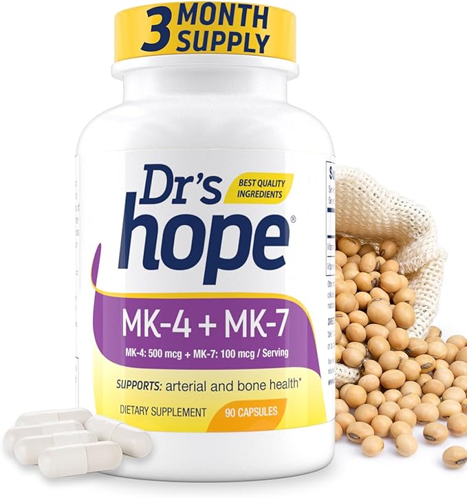 Natural Vitamin K2 MK4 & MK7 | 600 Mcg High Potency Dual Action for Bone Strength & Heart Health - Made in USA Backed by 30+ Years - Kosher & cGMP Certified, Non-GMO - 3 Month Supply