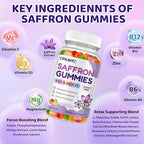 Saffron Gummies for Kids & Adults, 20-in-1 Saffron Supplements with 88.5mg Saffron Extract, B6, B12, C, D3, Magnesium for Calm, Focus, Nerve, Sugar Free, Vegan, Non-GMO - Mixed Fruit Flavor, 60 Counts