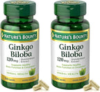 Nature's Bounty Ginkgo Biloba Standardized Extract 120 mg, Herbal Bottles, Capsule, 100 Count, Pack of 2