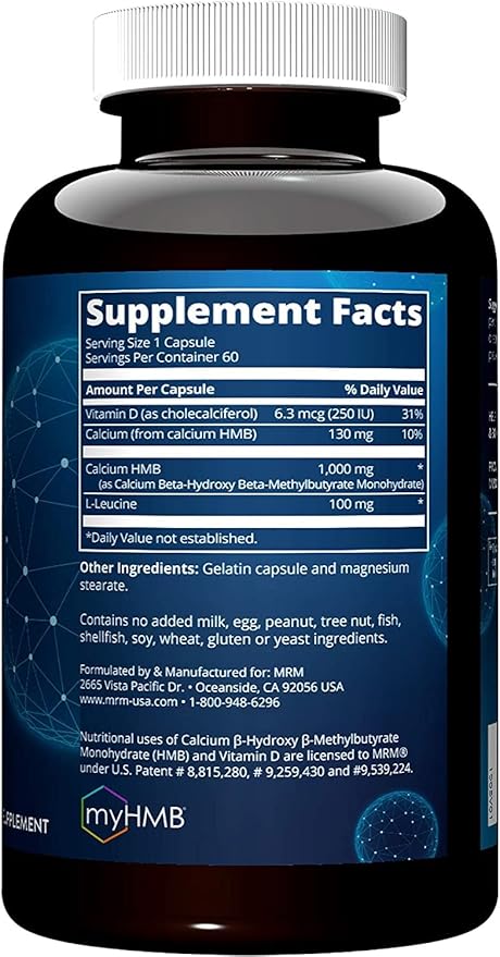 MRM - HMB 1000, Muscle Maintenance, Helps Improve Muscle Strength and Body Composition (60 Count)