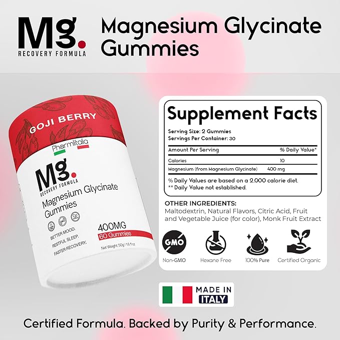 Magnesium Glycinate Gummies 400mg - Sleep Gummies for Kids & Adults - Magnesium Glycinate Chewable High Absorption for Muscle Recovery, Better Sleep & Relaxation (Gojiberry)