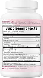 Pure D Mannose 1,300mg with Cranberry & Probiotics, 240 Veggie Capsules | Urinary Tract Health for Women | Plus 1 Million CFU Probiotics Blend & High Absorption Vitamin C | Filler Free, Non-GMO