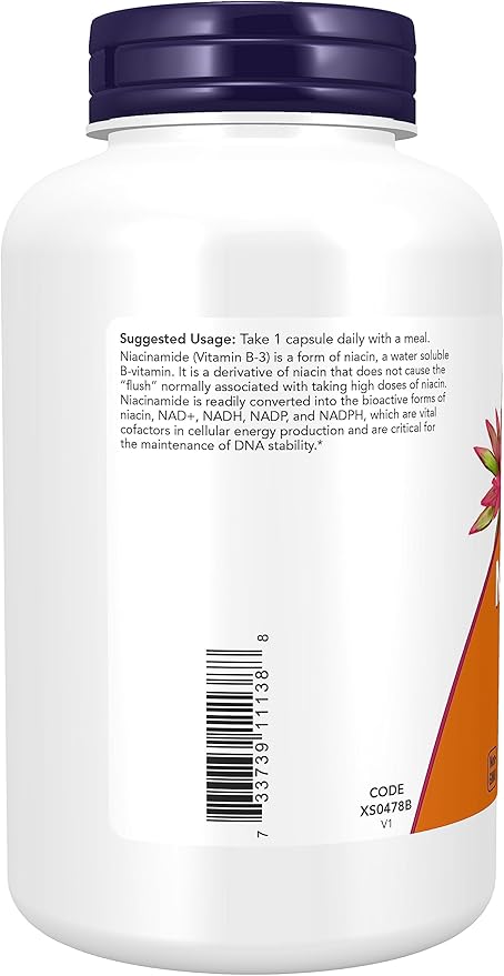 NOW Foods, Niacinamide (Vitamin B-3) 500 mg, Energy Production*, 250 Veg Capsules