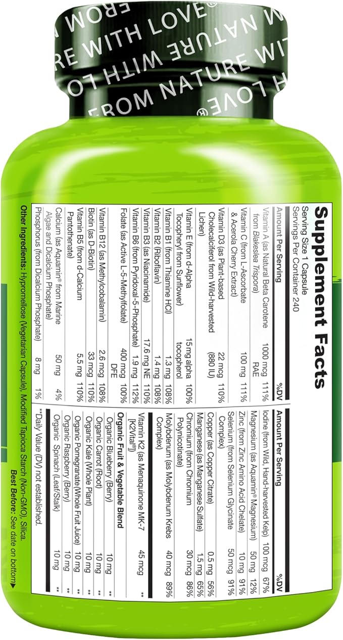 NATURELO Mens Multivitamins - One Daily Multivitamin for Men with Vitamins, Minerals & Organic Whole Foods, Boost Energy & Health, Non-GMO, 240 Vegetarian Capsules (Pack of 2)