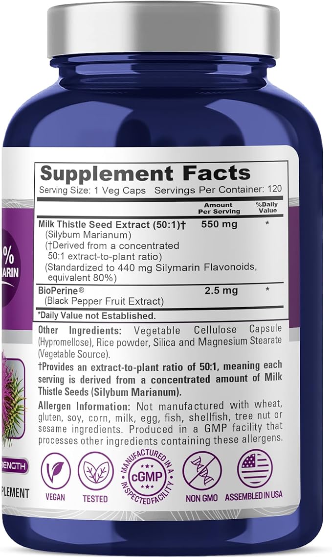 NusaPure Milk Thistle Capsules, 550 mg, 120 Veg Capsules (Non-GMO, Vegan)