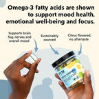 Omega-3 Supplement by PYM for Mood and Emotional Support (60 Count) | Omega-3 Fatty Acids, DHA, EPA & Vitamin E | Non-GMO, Gluten-Free, No Added Sugar