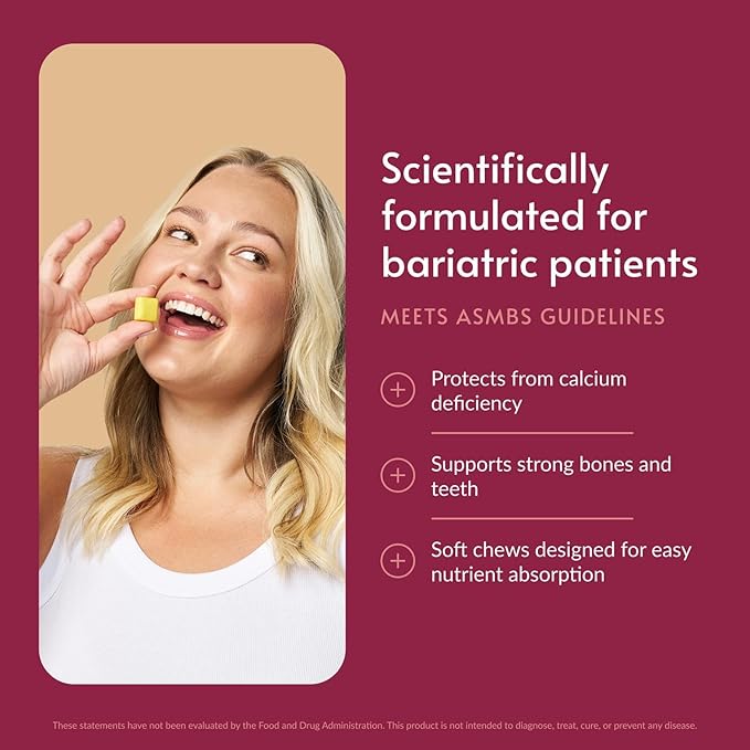 Bariatric Advantage Calcium Citrate Chewy Bites 500 mg - Highly Absorbable & Digestible - Vitamin D3 - Easily Chewable Calcium Supplement - Lemon Flavor - 90 Count