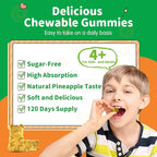 Magnesium Gummies for Kids - Magnesium Glycinate Gummies Supplement with L-Theanine, Vitamin B6, D3 for Adults & Kids, Calm Magnesium for Sleep, Relaxation, Brain,Bones,Sugar Free Pineapple 120ct