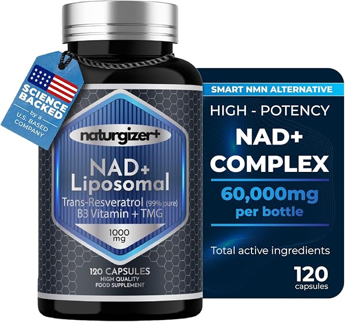 Liposomal NAD+ Supplement with Resveratrol, TMG & Vitamin B3 | 4-in-1 Healthy Aging & Cellular Energy Support | High Absorption NAD Plus for Men & Women Over 40 | 120 Capsules