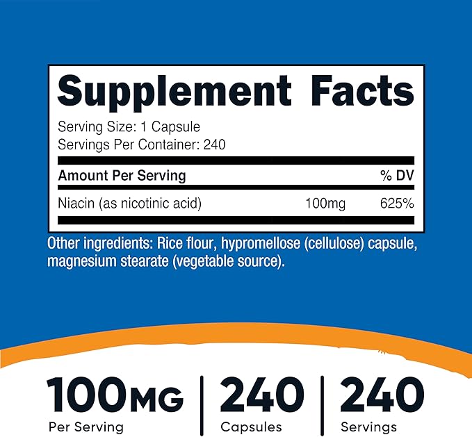 Nutricost Niacin (Vitamin B3) 100mg, 240 Capsules - with Flushing, Non-GMO, Gluten Free