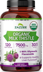 Zazzee USDA Organic Milk Thistle 30:1 Extract, 80% Silymarin, 120 Vegan Capsules, 4 Month Supply, Certified Kosher, High Potency Liver & Antioxidant Support, Silybum Marianum, Non-GMO, Made in the USA