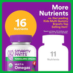 SmartyPants Organic Toddler Multivitamin Gummies: Omega 3 (ALA), Vitamin D3, C, Vitamin B12, B6, A, K & Zinc for Immune Support, Biotin, Vegetarian, Two Fruit Flavors, 60 Count (30 Day Supply)