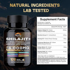 Shilajit Capsules, Himalayan Organic Shilajit for Men and Women, with Ashwagandha Ginseng, Fulvic Acid and More Trace Minerals - 120 Capsules