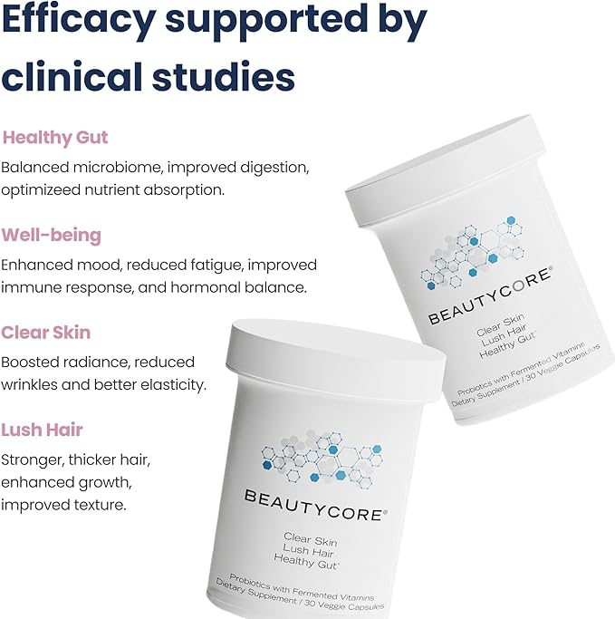 Supplement – Supports Collagen Production, Hair, Skin, Nails - 20B CFU Probiotics - Acid Resistant Veggie Capsule - Gut Health, Microbiome, Fermented Vitamins, Alleviates Bloating