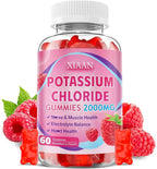 Potassium Gummies for Women & Men, High Dose 2000mg Potassium Chloride Supplement Gummies for Leg Cramps & Electrolyte Balance, Vegan/Sugar-Free/Gluten Free, Raspberry Flavor 60 Count