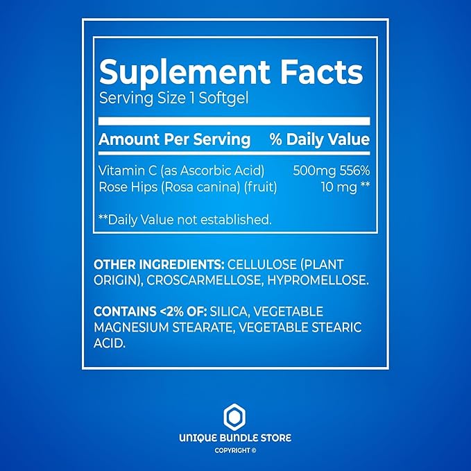 Vitamin C 500mg with Rose HIPS – 100 Tablets, Vegan Vitamin C Supplement for Men and Women, Gluten Free, Daily Vitamina C Natural Antioxidant Support (Pack of 3)