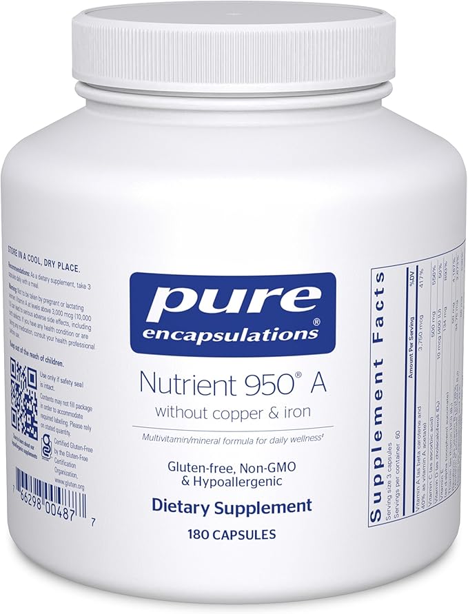 Pure Encapsulations Nutrient 950 A Without Copper & Iron | Hypoallergenic Multi-Vitamin/Mineral Formula for Optimal Health | 180 Capsules