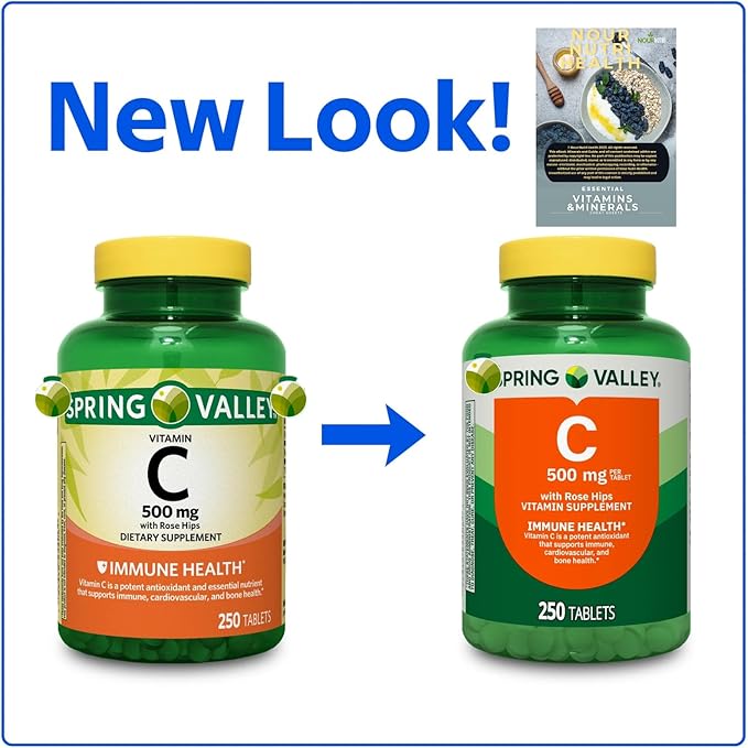 250 Count Vitamin C 500mg with Rose HIPS Tablets Dietary Supplement, Antioxidant Protection, 250 Tablets + Vitamin Guide Included