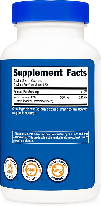 Nutricost Niacin (Flush-Free) Inositol Hexanicotinate 500mg, 120 Capsules, Vitamin B3