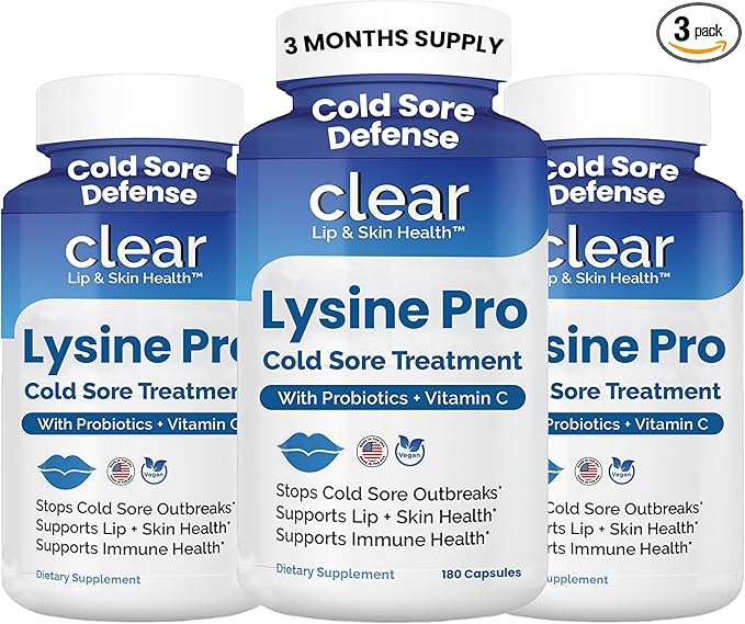 Lysine Cold Sore Treatment for Lips with Pre-Probiotics & VIT C | 3 Month Supply | Supercharged Lysine Capsules with Rhamnosus & Acidophilus for Cold Sores Relief, Skin + Gut Health & Immune Support