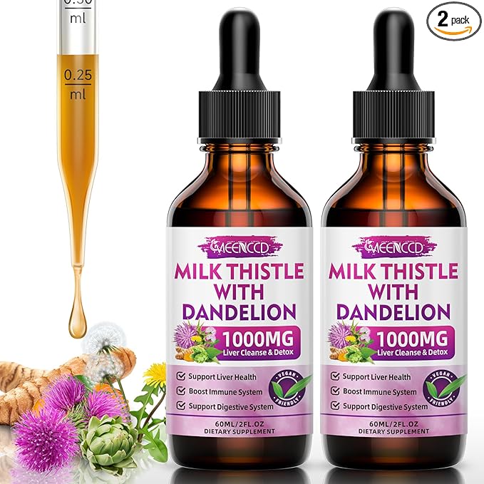 2 Pack Milk Thistle Liquid Drops - Milk Thistle Supplement with Silymarin, Antioxidant Support, Vegan, Non-GMO, 4 Fl Oz