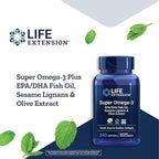 Life Extension Super Omega-3 EPA/DHA Fish Oil, Sesame Lignans & Olive Extract – Heart, Brain, Inflammation Health Support, Gluten-Free, Easy to Swallow, Non-GMO, 240 Softgels (Pack of 2)