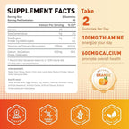 Vitamin B1 Gummies 100mg for Adults & Kids, Thiamine B1 Supplement with 600mg Calcium, Nervous System Supports & Boost Energy, Orange Flavor, Non GMO, Vegan, 60 Chewable Gummies