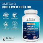 Dr. Berg Omega-3 Cod Liver Fish Oil 60 Softgels – Wild-Caught Icelandic Cod – Omega 3 EPA & DHA – Heart, Brain, Immune & Eye Support* – Lemon Flavor – 4X Lab-Tested – Non-GMO, No Fillers