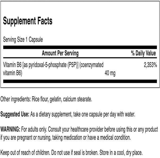 Swanson P-5-P (Pyridoxal-5-Phosphate) Coenzymated Vitamin B-6 40 Milligrams 60 Capsules