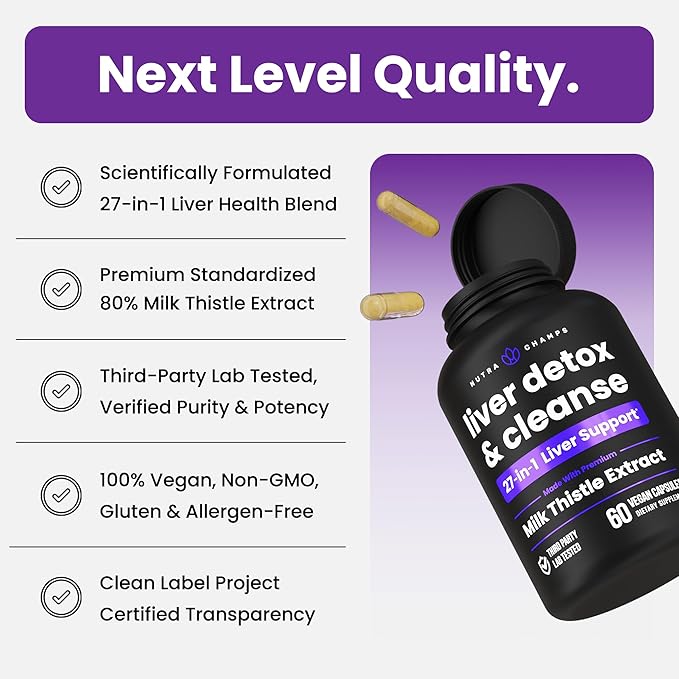 NutraChamps Liver Cleanse Detox & Repair Formula, Milk Thistle Extract with Silymarin, Artichoke, Dandelion, Chicory Root Powder, Premium Liver Support Pills Supplement, 60 Capsules (Pack of 2)
