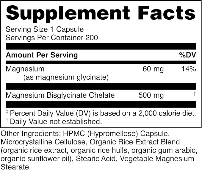 Bucked Up Magnesium Glycinate 500mg | Chelated Magnesium Bisglycinate | Non GMO Gluten Free Third Party Tested | Daily Mineral Support (200 Capsules, 200 Servings)