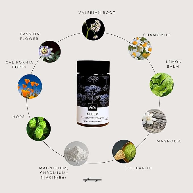 PALO Sleep & Stress Support – Melatonin-Free Vegan Supplement with Organic Valerian Root, L-Theanine, Magnesium, Chamomile, Lemon Balm & Passionflower – 90 Capsules