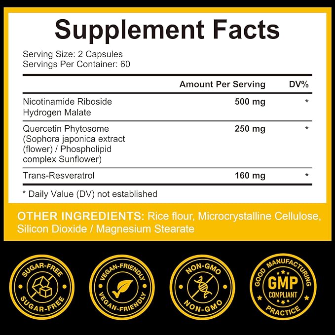 TKTALKER NAD Supplement, 910MG Liposomal Nicotinamide Riboside with Resveratrol & Quercetin, Anti-Aging, Cellular Energy, Mental Focus & Stamina & Healthy, Women & Men, 120 Capsules