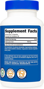 Nutricost Alpha Lipoic Acid 600mg Per Serving 120 Capsules, 60 Servings - Plant Based Caps, Non-GMO (Pack of 2)