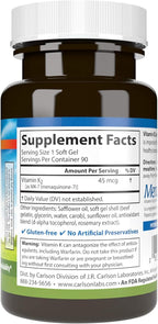 Carlson - Vitamin K2 MK-7 (Menaquinone), 45 mcg, Bone Support, Calcium Bioavailability, K2 Vitamin, Vitamin K-2, 90 Softgels