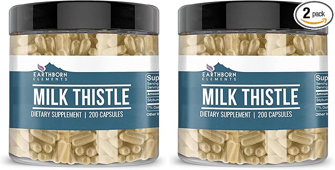 Earthborn Elements Milk Thistle 200 Capsules, Pure & Undiluted, No Additives (Pack of 2)
