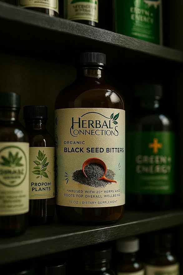 Organic Black Seed Bitters with Maca and Honey - Infused with 20+ Herbs and Roots - Vegan and Gluten-Free 16 Ounces