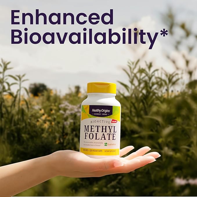 Healthy Origins Methyl Folate 800 mcg, 120 Veggie Capsules, Quatrefolic (6S)-5-Methyltetrahydrofolate, Active MTHFR Form Supports Prenatal, Brain & Heart Health, B9 Supplement - 4 Month Supply