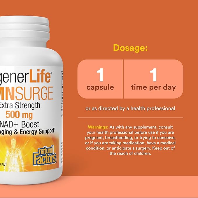 Natural Factors Regenerlife NMN NAD+ Boost, 500MG, 30 Vegetarian Capsules