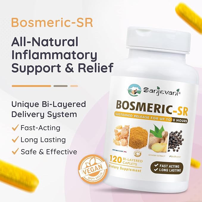Joint Immune Support Supplement, Patented Blend Turmeric Curcumin C3 Complex with Black Pepper, Boswellia PS Extract & Ginger, Fast-Acting 20 minutes, 8-Hour Sustained Release, 120 Caplets - Sanjevani