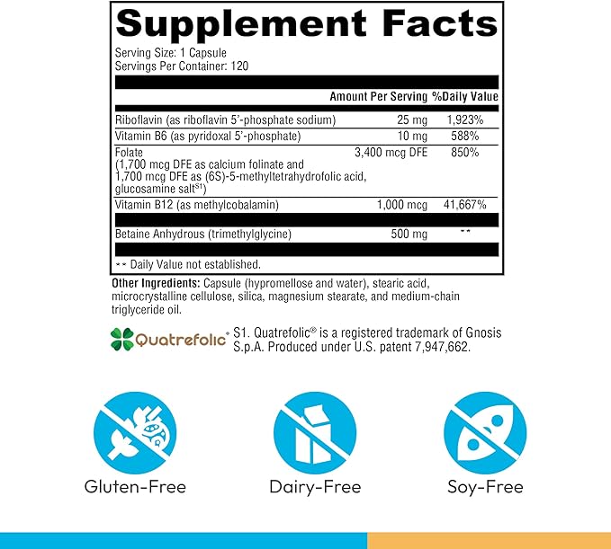 XYMOGEN Methyl Protect - Optimal Methylation Formula with Methyl Folate, Vitamin B12 (Methylcobalamin b12), Riboflavin + B6 Vitamins - Cognitive, Homocysteine + Heart Health Supplements (120 Capsules)