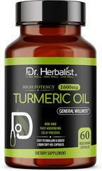 Dr. HERBALIST Turmeric Oil Capsules 1600mg - Cold Pressed Curcuma Longa Oil Softgels with Turmerones | Supports Joint Comfort & Antioxidant Wellness* | Halal | 60ct