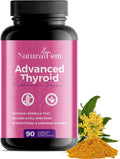 NaturalFem Advanced Thyroid Support & Hormone Balance for Women with Kelp, Turmeric, Milk Thistle, Chlorella, Aquamin & Botanical Formula - Mood & Focus Iodine Supplement - 90 Capsules