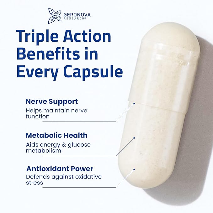 Geronova Research Bio-Enhanced R-Lipoic Acid, 600 mg Capsules - 6 Month Supply - Stabilized R Alpha Lipoic Acid with Enhanced Absorption - R Lipoic Acid Supplement - 360 Count