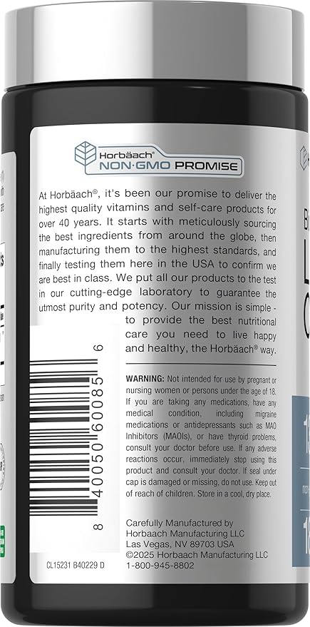 Horbäach Lithium Orotate 130mg | 180 Capsules | Non-GMO, Gluten Free, Vegan | 5mg Bioavailable Elemental Lithium